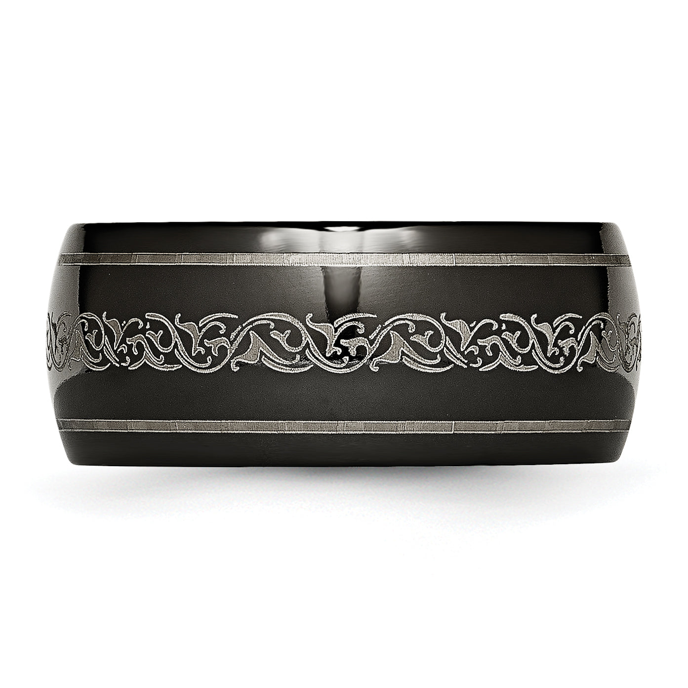 Titanium Black Ti Domed With Laser Pattern 10mm Polished Band