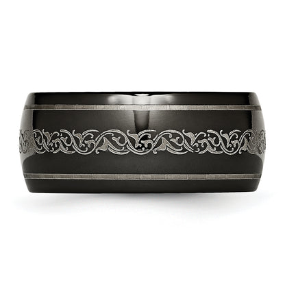 Titanium Black Ti Domed With Laser Pattern 10mm Polished Band