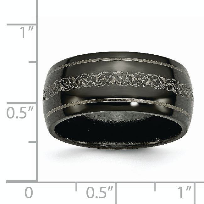 Titanium Black Ti Domed With Laser Pattern 10mm Polished Band