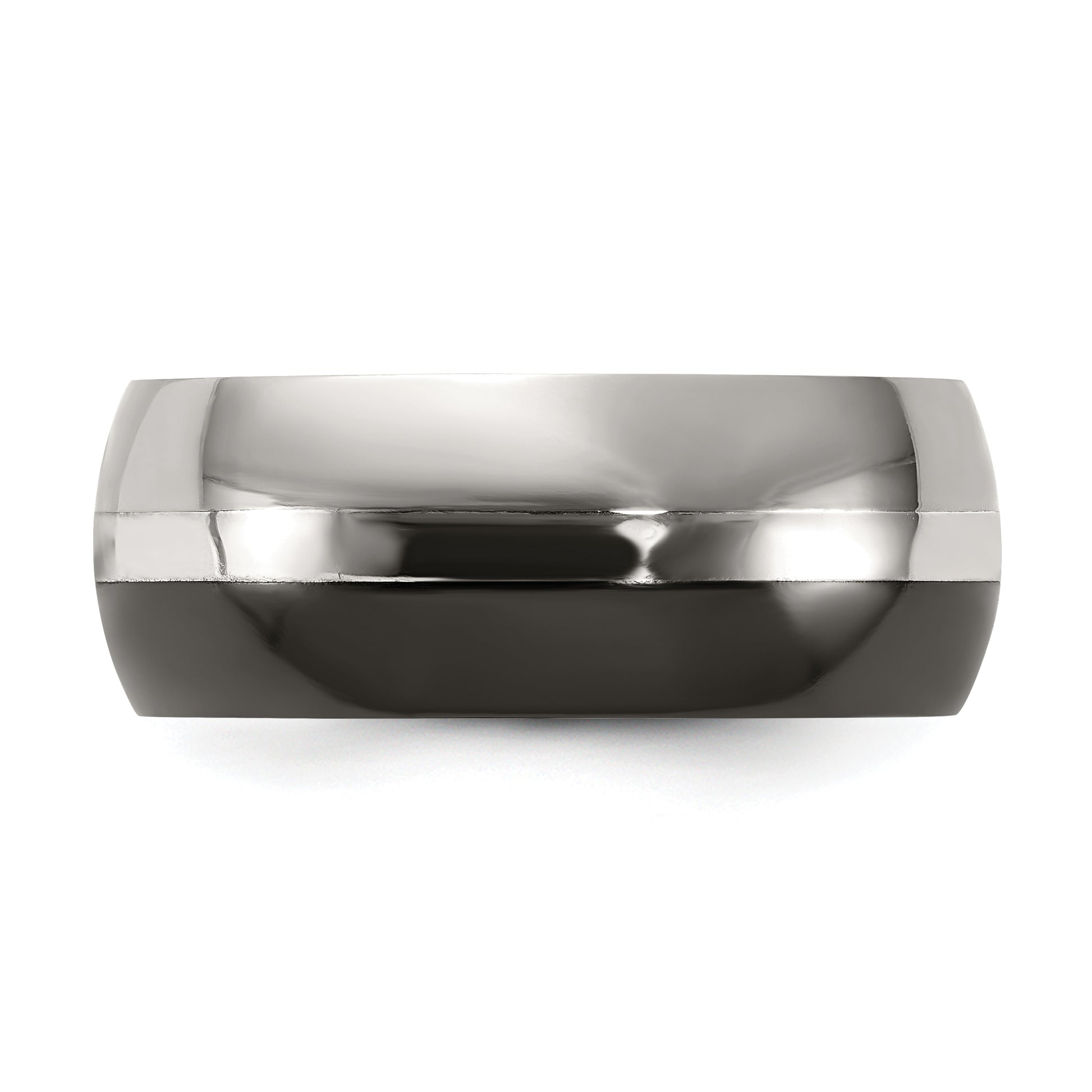 Titanium/Silver Two Tone Titanium Black Ti With Sterling Silver Inlay 9mm Polished Band