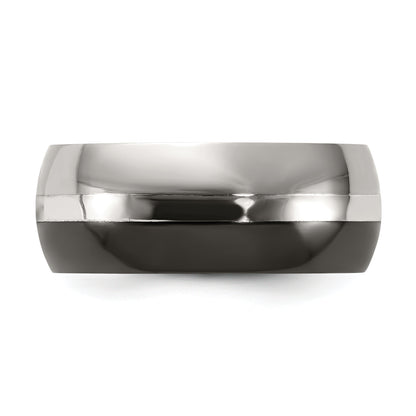 Titanium/Silver Two Tone Titanium Black Ti With Sterling Silver Inlay 9mm Polished Band