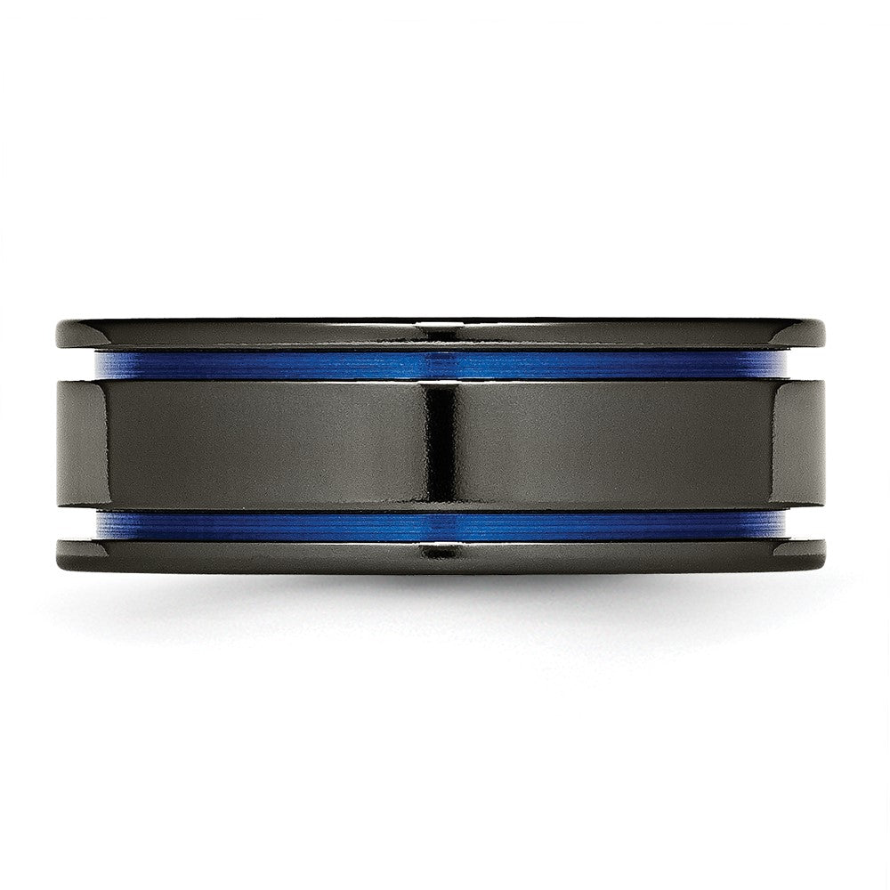 Titanium Black Ti Polished Blue Anodized 8mm Grooved Band (Size 7 Only)