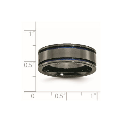Titanium Black Ti Polished Blue Anodized 8mm Grooved Band (Size 7 Only)