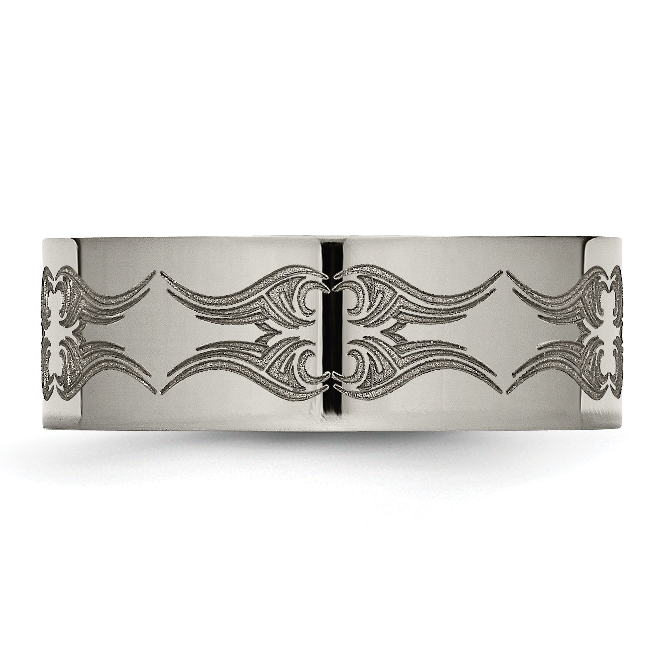 Titanium Polished Laser Design 8mm Flat Band (Size 10.5 Only)