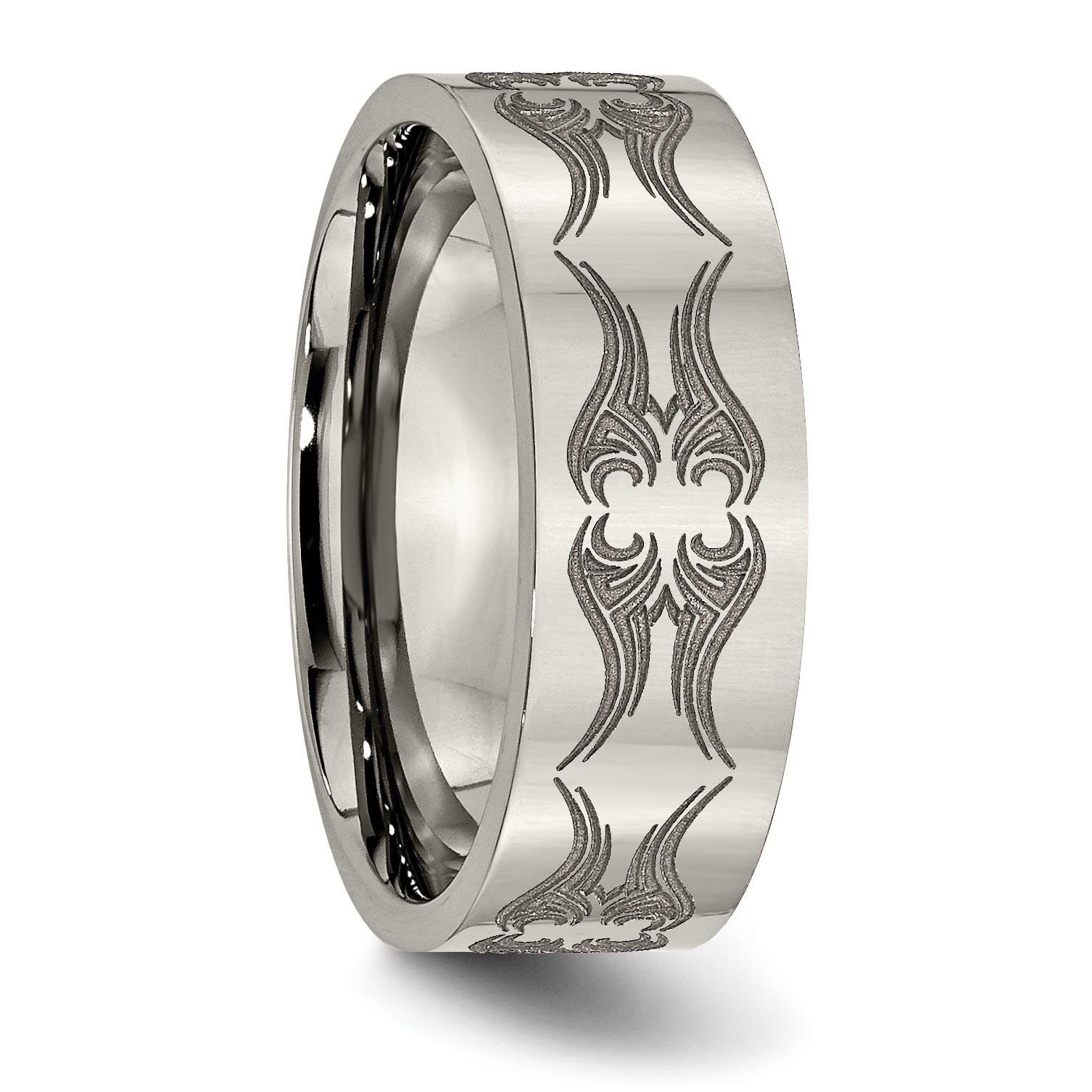 Titanium Polished Laser Design 8mm Flat Band (Size 10.5 Only)