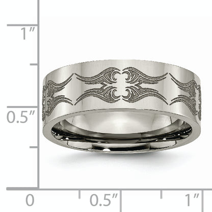 Titanium Polished Laser Design 8mm Flat Band (Size 10.5 Only)