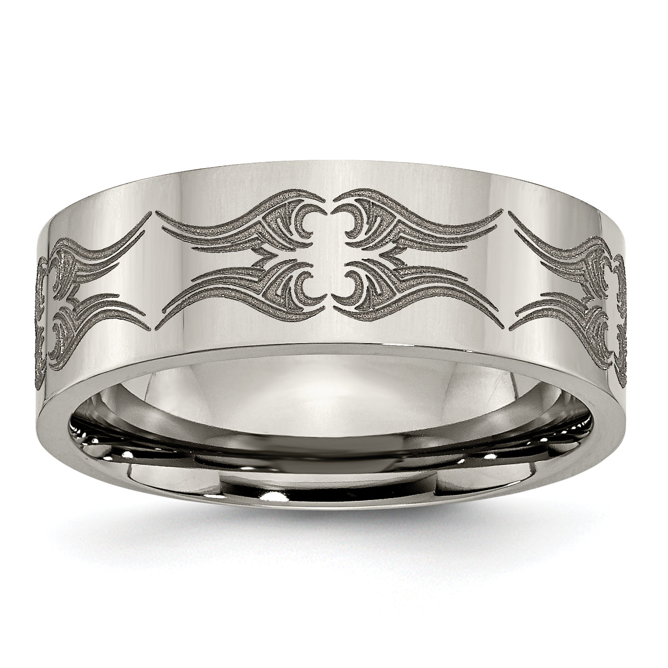 Titanium Polished Laser Design 8mm Flat Band (Size 10.5 Only)