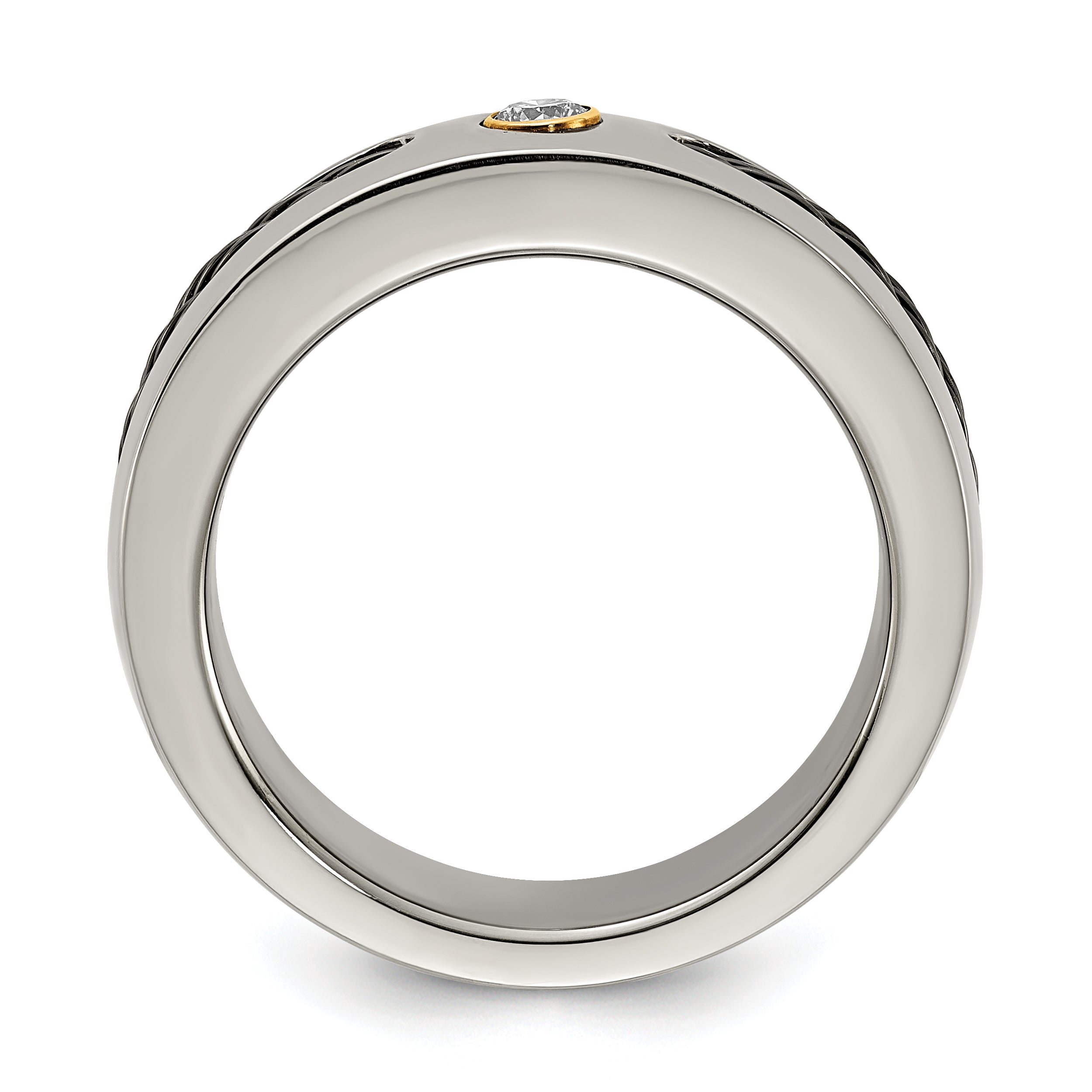 Titanium Black Nitinol Cable/18K Bezel Set .10Ct. Diamond 7mm Band (Size 8 Only)