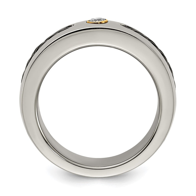 Titanium Black Nitinol Cable/18K Bezel Set .10Ct. Diamond 7mm Band (Size 8 Only)