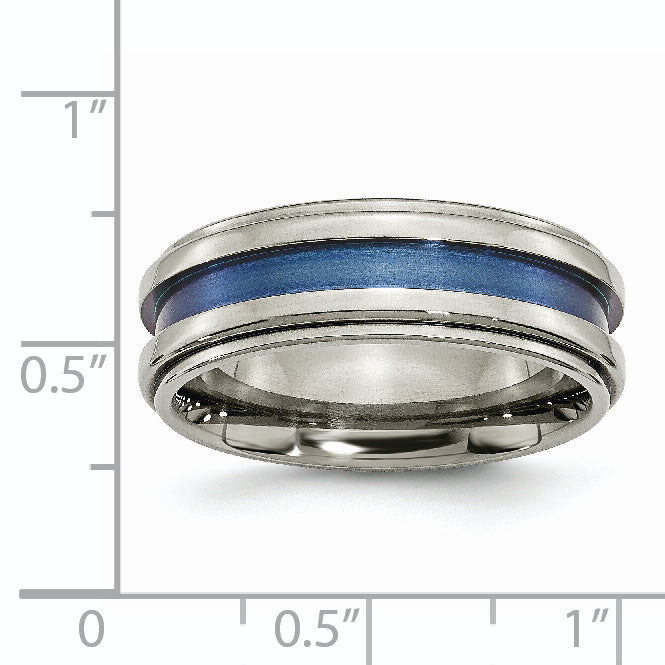 Titanium With Blue Triple Groove 8mm Polished Band