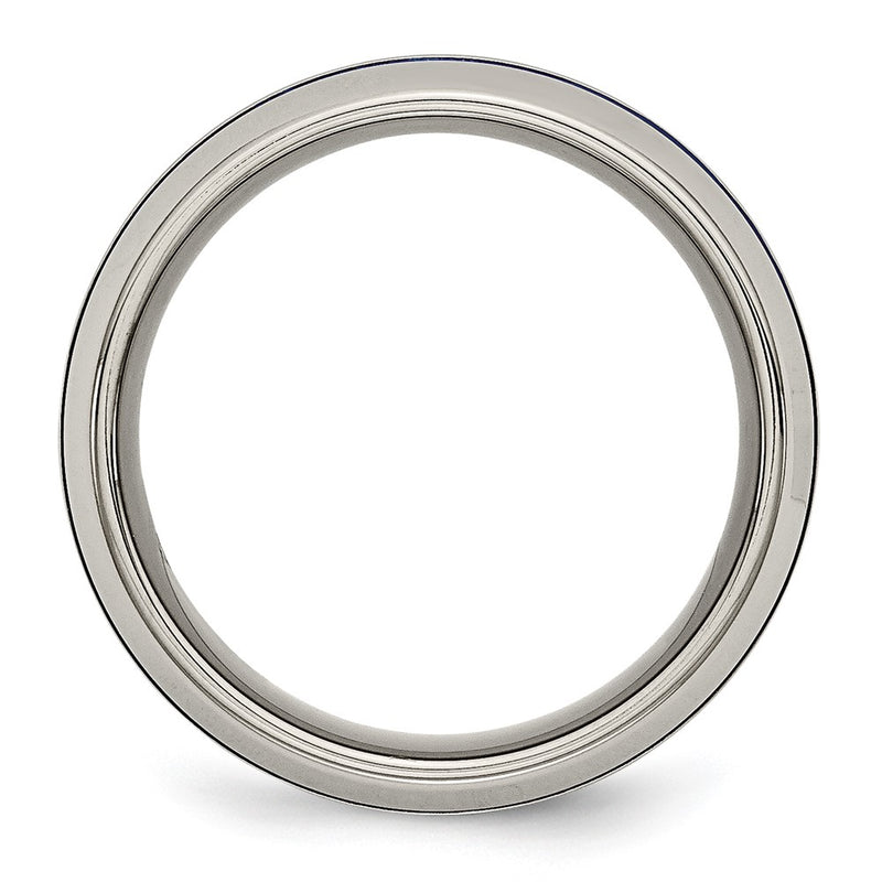 Titanium Polished Blue Ip 8.5mm Triple Grooved Beveled Edge Band