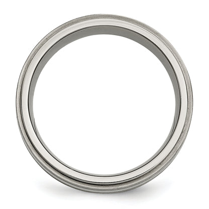 Titanium/Silver Two Tone Titanium W/ Argentium .925 Silver Inlay Ridged Edge 7mm Band