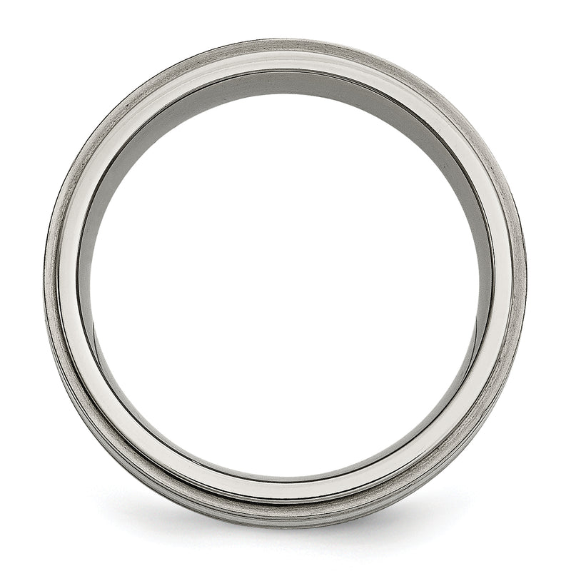 Titanium/Silver Two Tone Titanium W/ Argentium .925 Silver Inlay Ridged Edge 7mm Band