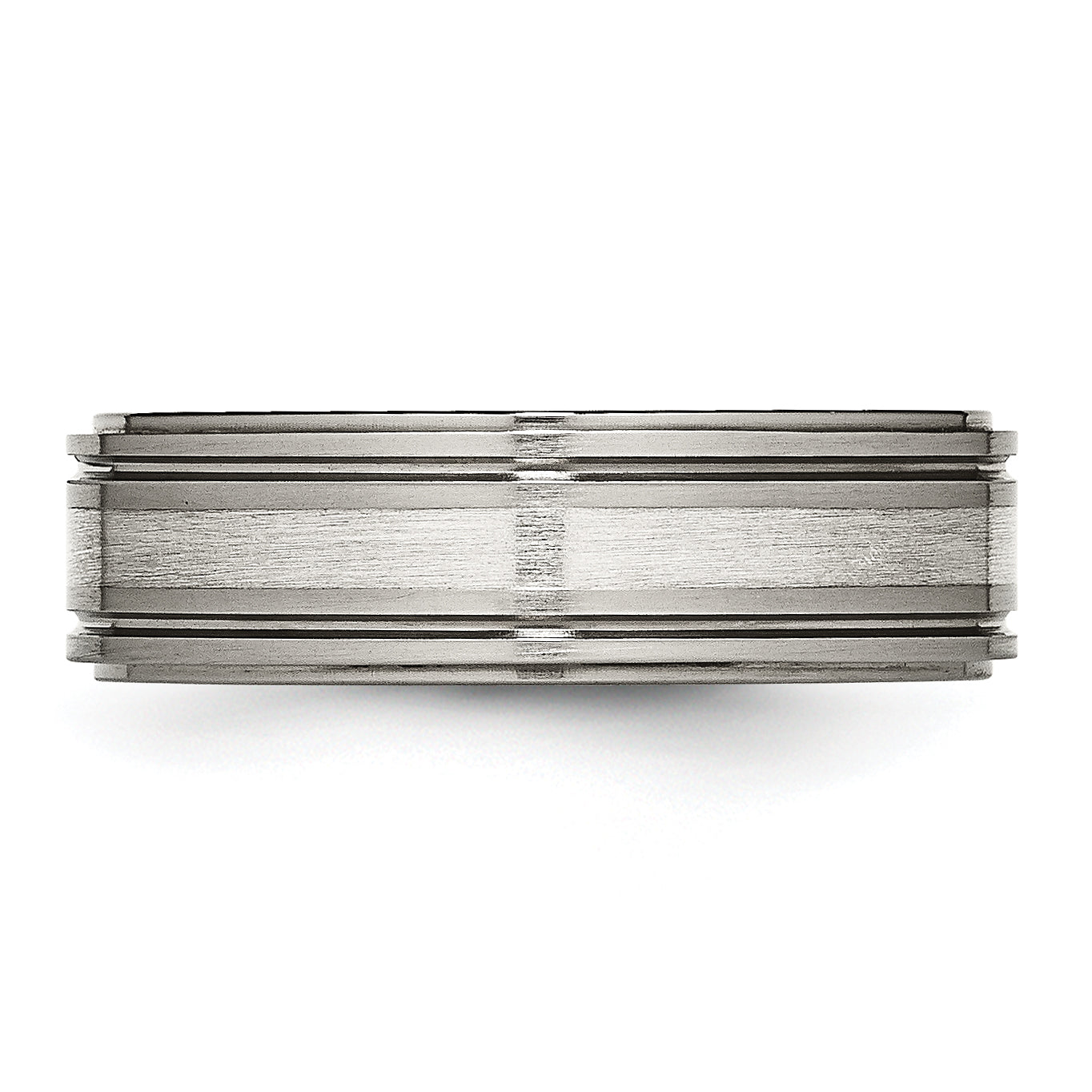 Titanium/Silver Two Tone Titanium W/ Argentium .925 Silver Inlay Ridged Edge 7mm Band