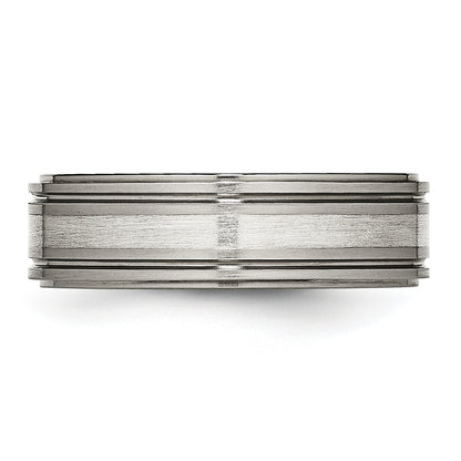 Titanium/Silver Two Tone Titanium W/ Argentium .925 Silver Inlay Ridged Edge 7mm Band