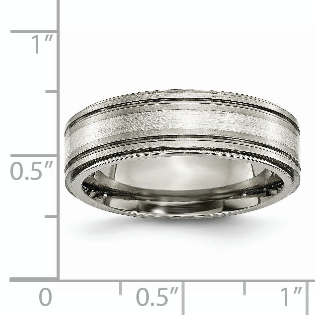 Titanium/Silver Two Tone Titanium W/ Argentium .925 Silver Inlay Ridged Edge 7mm Band