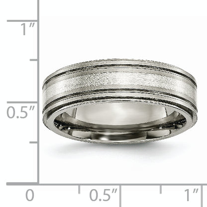 Titanium/Silver Two Tone Titanium W/ Argentium .925 Silver Inlay Ridged Edge 7mm Band