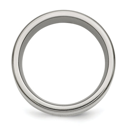 Titanium/Silver Two Tone Titanium W/ Argentium .925 Silver Inlay 9mm Polished Flat Band (Size 9.5 Only)