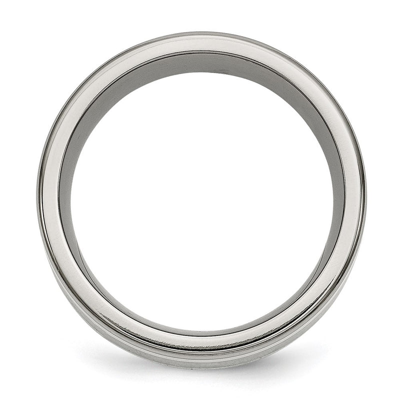 Titanium/Silver Two Tone Titanium W/ Argentium .925 Silver Inlay 9mm Polished Flat Band (Size 9.5 Only)