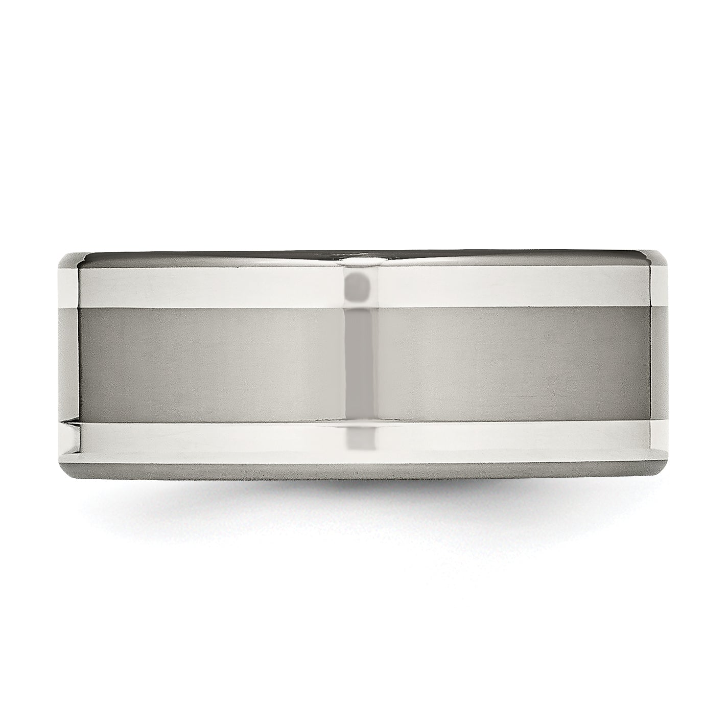 Titanium/Silver Two Tone Titanium W/ Argentium .925 Silver Inlay 9mm Polished Flat Band (Size 9.5 Only)