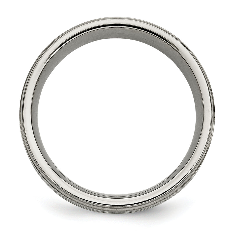 Titanium/Silver Two Tone Titanium W/ Argentium .925 Silver Inlay Ridged Edge 9mm Band