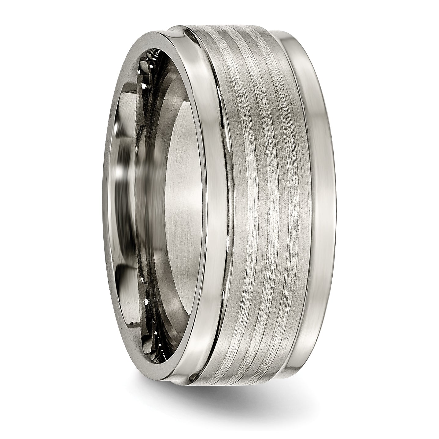 Titanium/Silver Two Tone Titanium W/ Argentium .925 Silver Inlay Ridged Edge 9mm Band