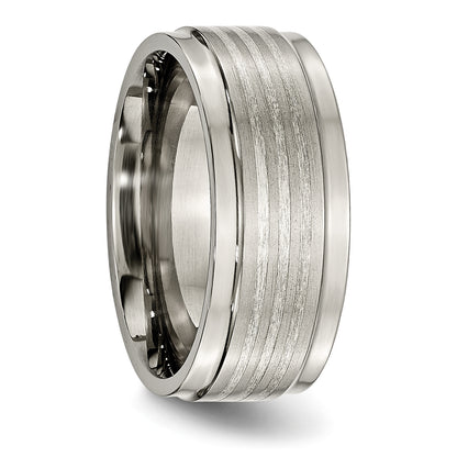 Titanium/Silver Two Tone Titanium W/ Argentium .925 Silver Inlay Ridged Edge 9mm Band