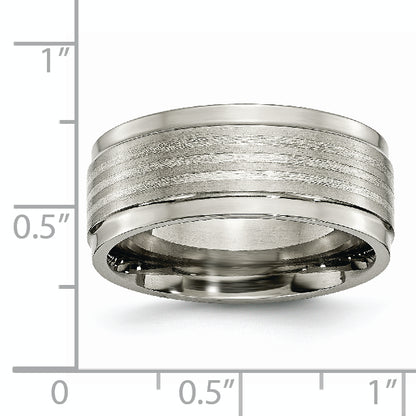 Titanium/Silver Two Tone Titanium W/ Argentium .925 Silver Inlay Ridged Edge 9mm Band