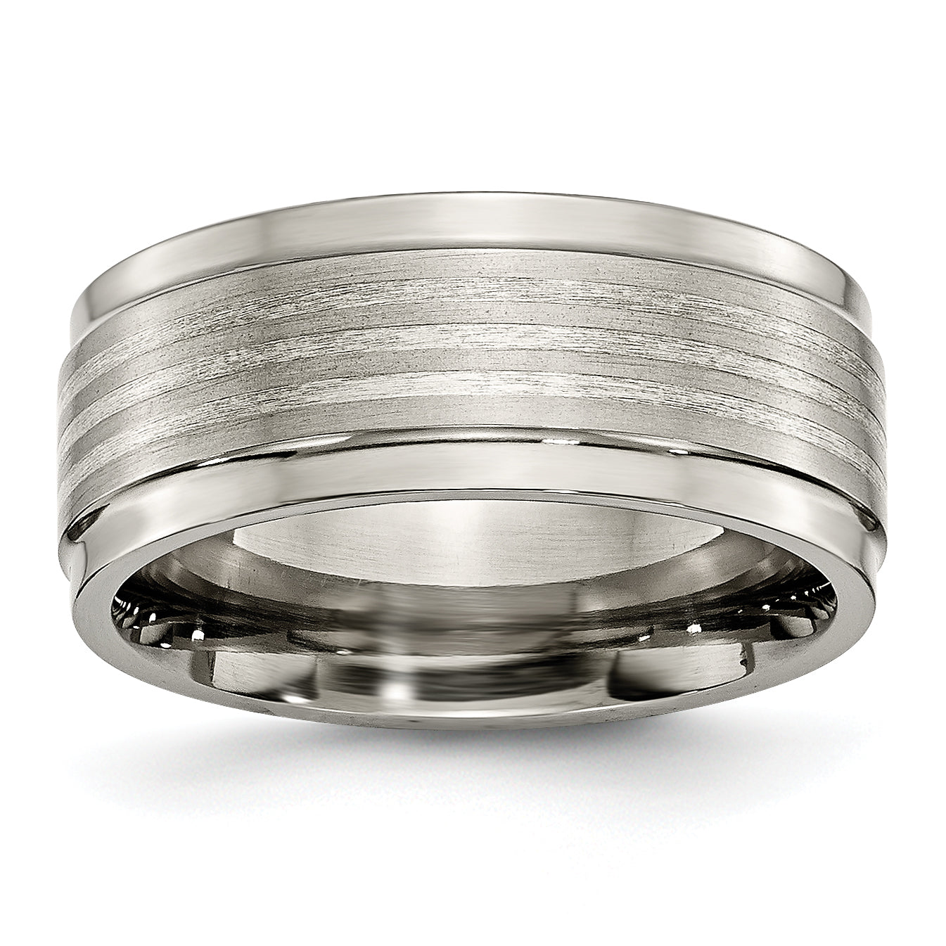Titanium/Silver Two Tone Titanium W/ Argentium .925 Silver Inlay Ridged Edge 9mm Band