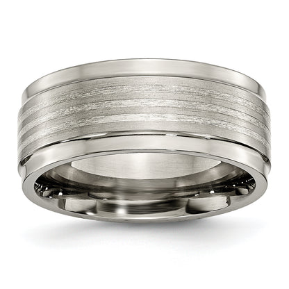 Titanium/Silver Two Tone Titanium W/ Argentium .925 Silver Inlay Ridged Edge 9mm Band