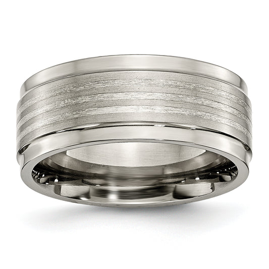 Titanium/Silver Two Tone Titanium W/ Argentium .925 Silver Inlay Ridged Edge 9mm Band
