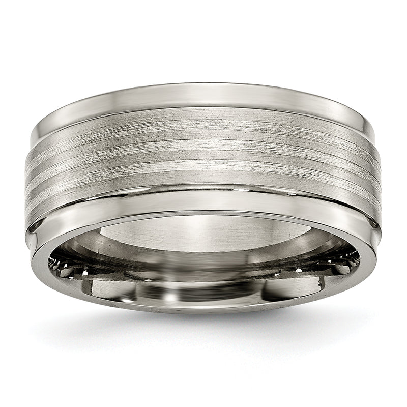 Titanium/Silver Two Tone Titanium W/ Argentium .925 Silver Inlay Ridged Edge 9mm Band