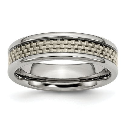 Titanium Polished Grey Carbon Fiber Inlay 6mm Band