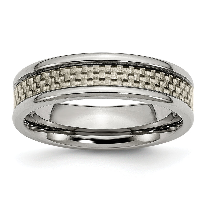 Titanium Polished Grey Carbon Fiber Inlay 6mm Band