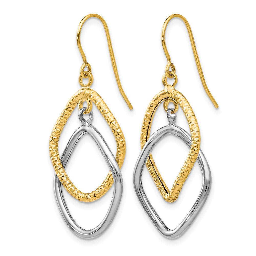 10K Two Tone Shepherd Hook Dangle Earrings