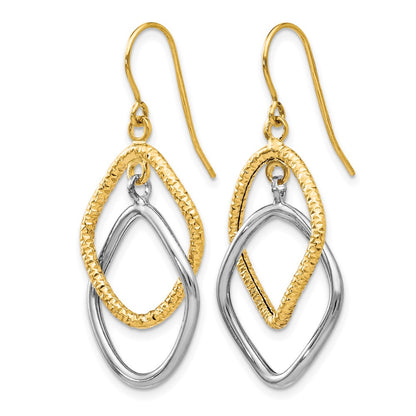 10K Two Tone Shepherd Hook Dangle Earrings