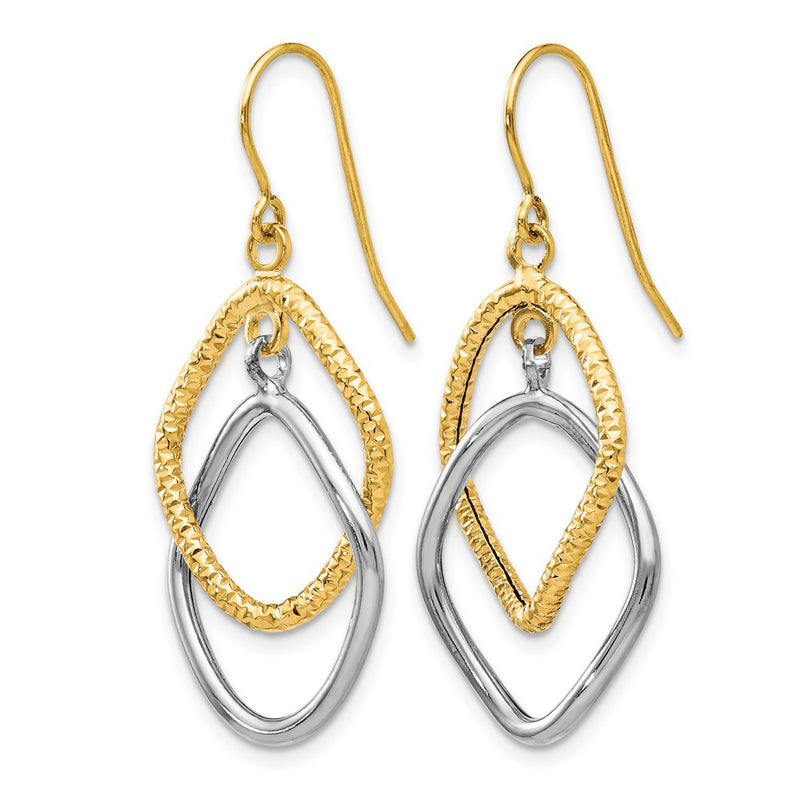 10K Two Tone Shepherd Hook Dangle Earrings