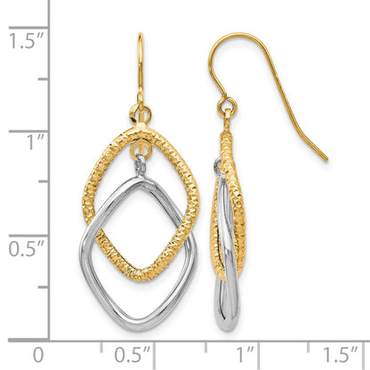 10K Two Tone Shepherd Hook Dangle Earrings