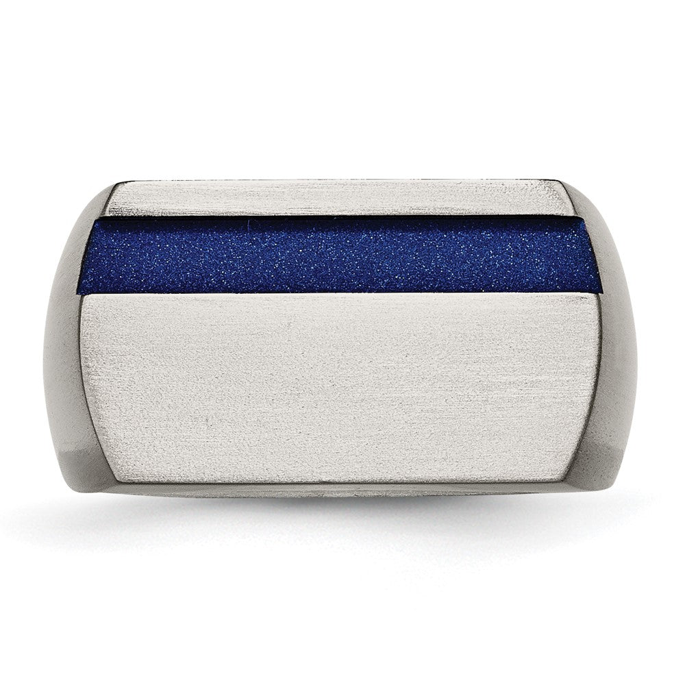 Titanium Grey Ti Brushed/Polished Blue Annodized Stripe Ring (Size 11 Only)