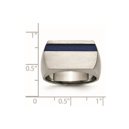 Titanium Grey Ti Brushed/Polished Blue Annodized Stripe Ring (Size 11 Only)