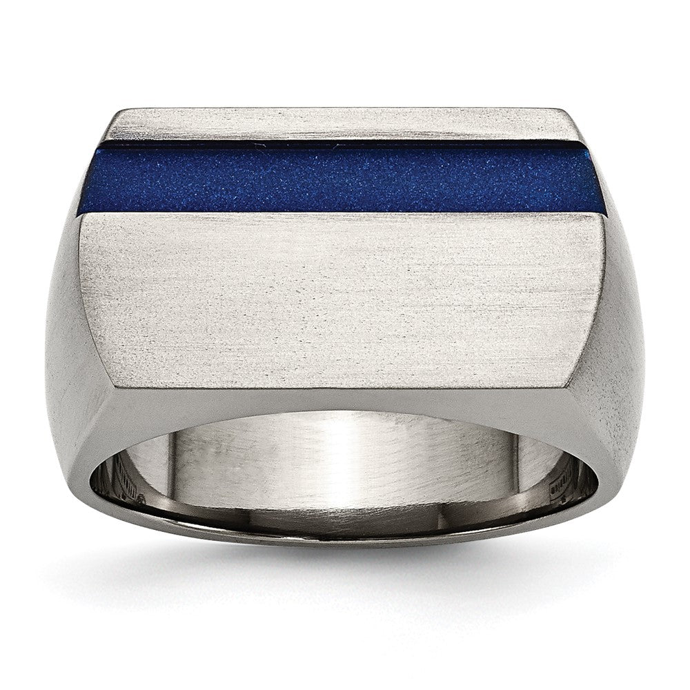 Titanium Grey Ti Brushed/Polished Blue Annodized Stripe Ring (Size 11 Only)