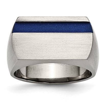 Titanium Grey Ti Brushed/Polished Blue Annodized Stripe Ring (Size 11 Only)