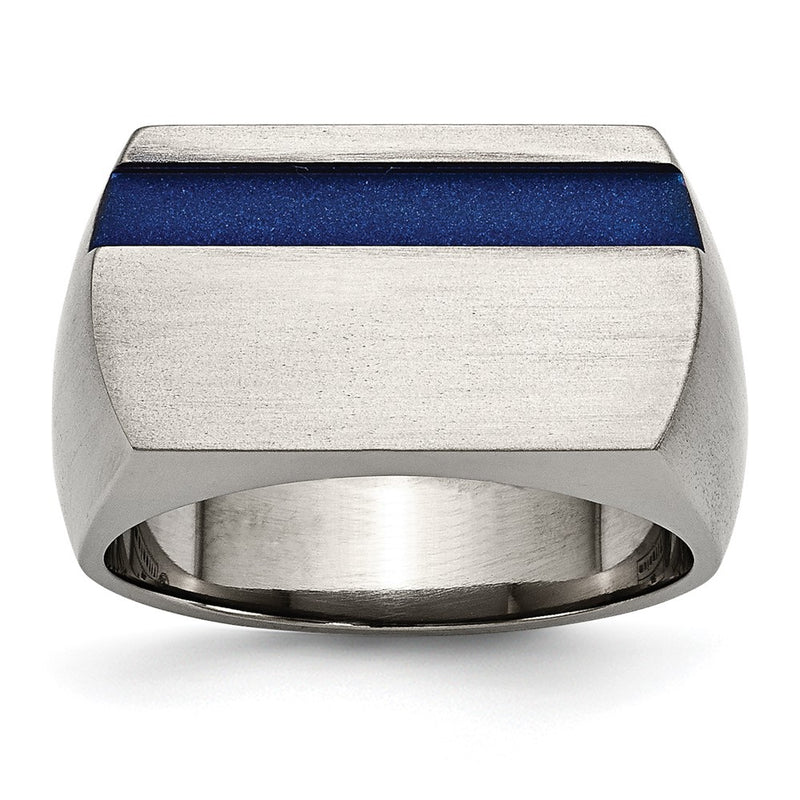 Titanium Grey Ti Brushed/Polished Blue Annodized Stripe Ring (Size 11 Only)