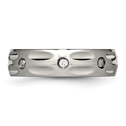 Titanium Polished With Cz 6mm Grooved Band