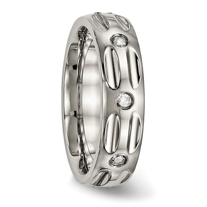 Titanium Polished With Cz 6mm Grooved Band
