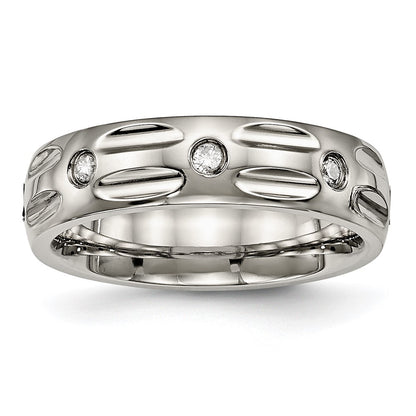 Titanium Polished With Cz 6mm Grooved Band