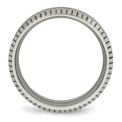 Titanium Polished Grooved And Textured 7mm Band
