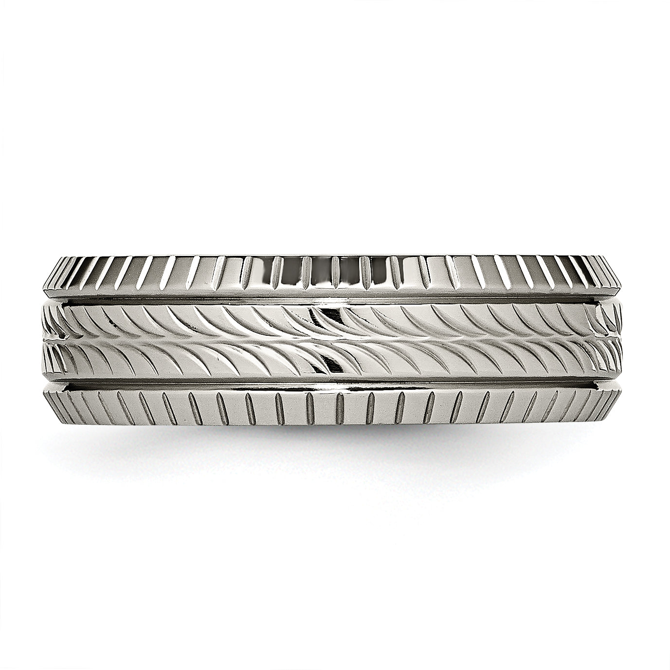 Titanium Polished Grooved And Textured 7mm Band