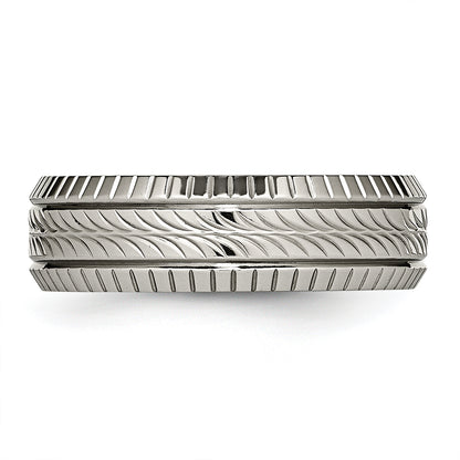 Titanium Polished Grooved And Textured 7mm Band