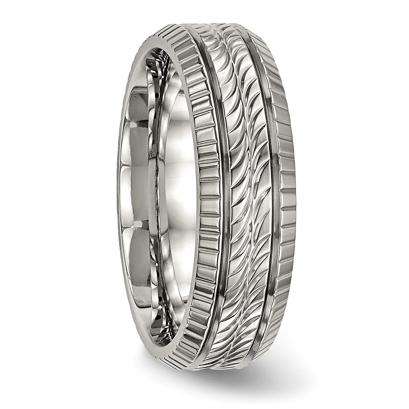 Titanium Polished Grooved And Textured 7mm Band
